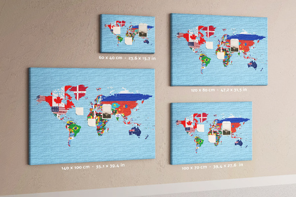 Nástěnka Mapa světa s vlajkami zemí
