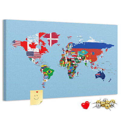 Nástěnka Mapa světa s vlajkami zemí