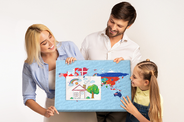 Nástěnka Mapa světa s vlajkami zemí