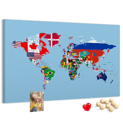 Nástěnka Mapa světa s vlajkami zemí