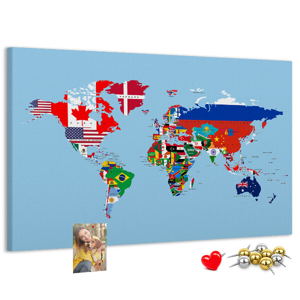 Nástěnka Mapa světa s vlajkami zemí
