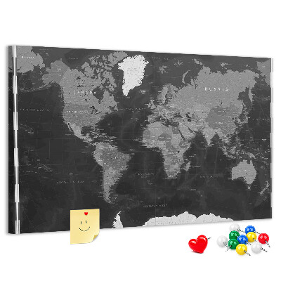 Korková nástěnka Černá mapa světa s obrysy zemí