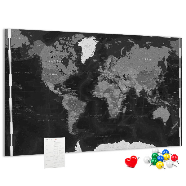 Korková nástěnka Černá mapa světa s obrysy zemí