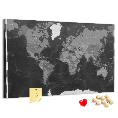 Korková nástěnka Černá mapa světa s obrysy zemí