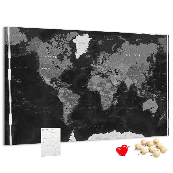 Korková nástěnka Černá mapa světa s obrysy zemí