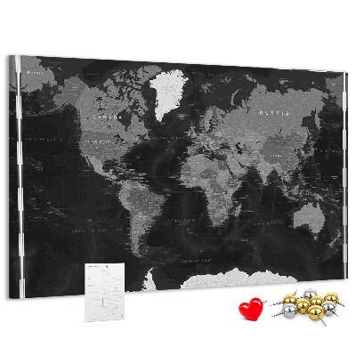 Korková nástěnka Černá mapa světa s obrysy zemí