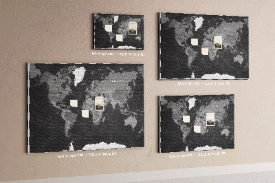Korková nástěnka Černá mapa světa s obrysy zemí