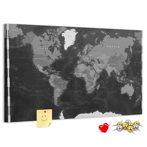 Korková nástěnka Černá mapa světa s obrysy zemí