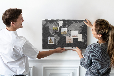 Korková nástěnka Černá mapa světa s obrysy zemí