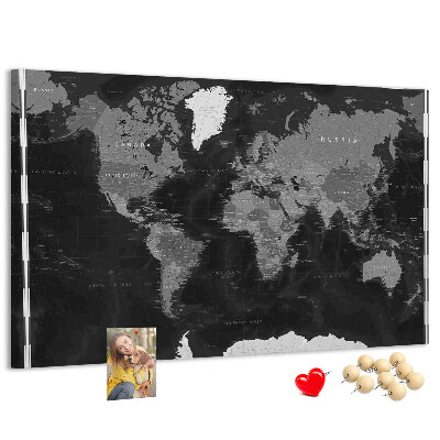 Korková nástěnka Černá mapa světa s obrysy zemí