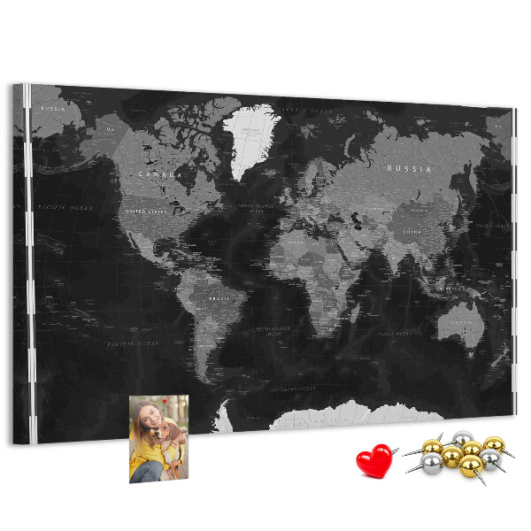 Korková nástěnka Černá mapa světa s obrysy zemí
