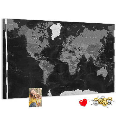 Korková nástěnka Černá mapa světa s obrysy zemí
