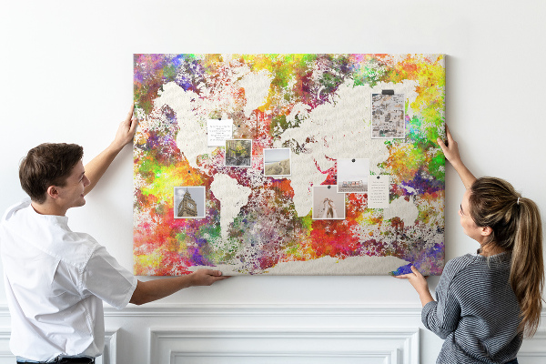 Korková nástěnka Barevná mapa světa ve stylu akvarelu