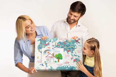 Korková nástěnka Barevná mapa světa s ikonami zvířat