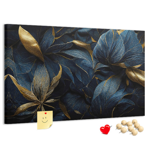 Nástěnka Zlaté listy na tmavě modrém pozadí