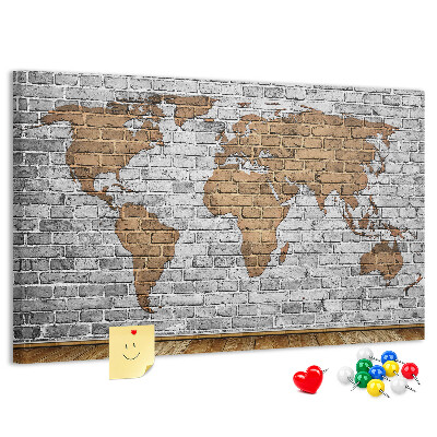 Korková nástěnka Mapa světa na cihlovou zeď