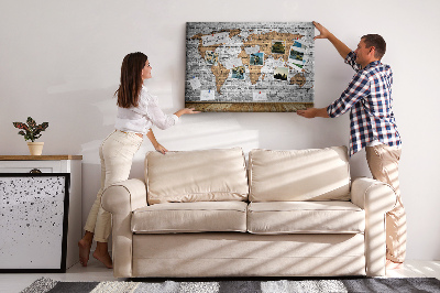 Korková nástěnka Mapa světa na cihlovou zeď