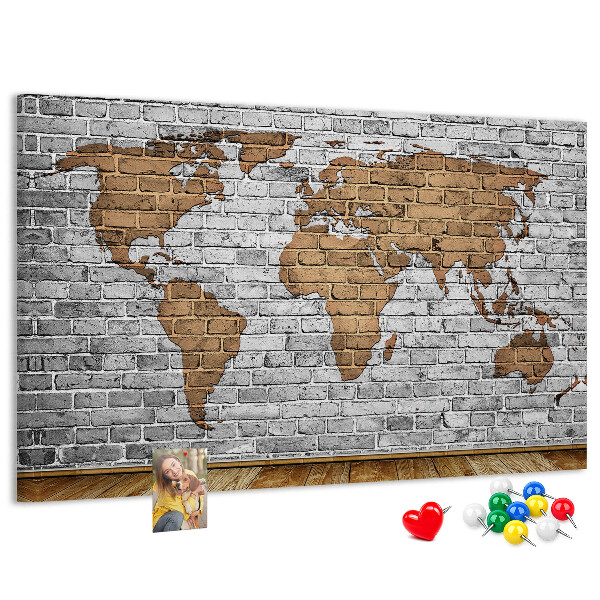 Korková nástěnka Mapa světa na cihlovou zeď