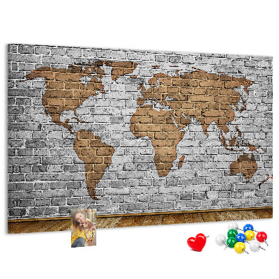 Korková nástěnka Mapa světa na cihlovou zeď
