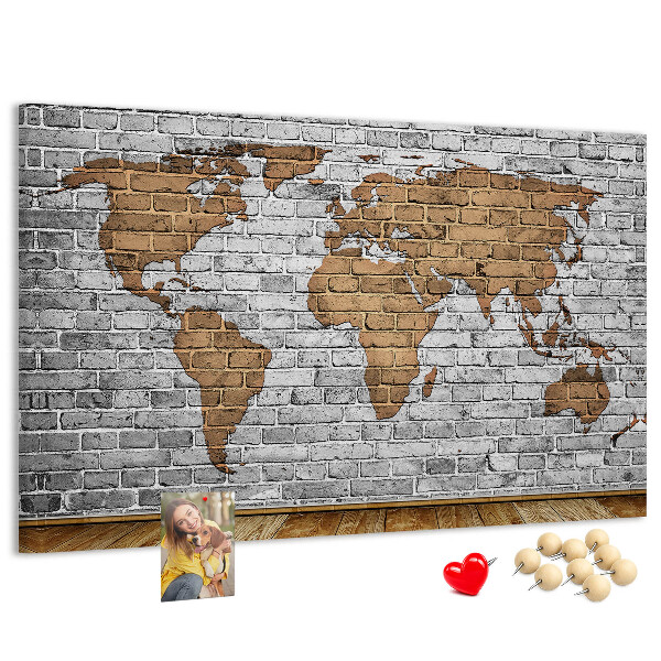 Korková nástěnka Mapa světa na cihlovou zeď