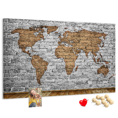 Korková nástěnka Mapa světa na cihlovou zeď