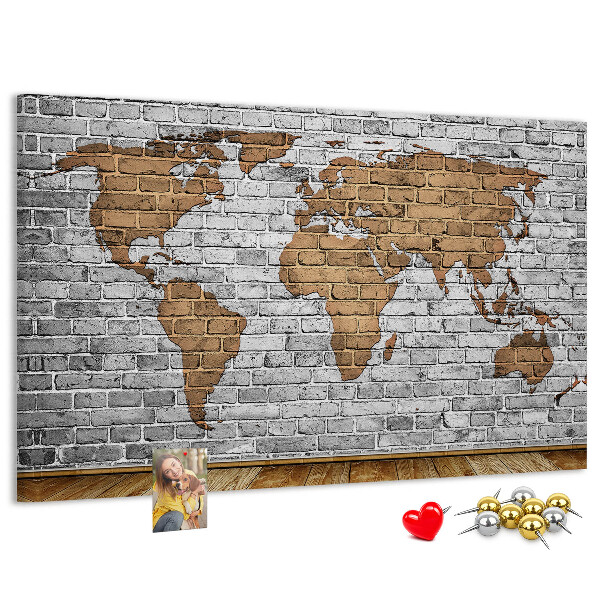 Korková nástěnka Mapa světa na cihlovou zeď