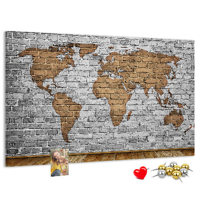 Korková nástěnka Mapa světa na cihlovou zeď