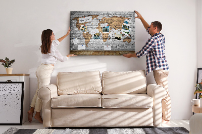 Korková nástěnka Mapa světa na cihlovou zeď
