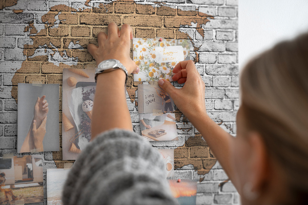 Korková nástěnka Mapa světa na cihlovou zeď