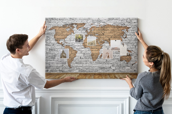 Korková nástěnka Mapa světa na cihlovou zeď