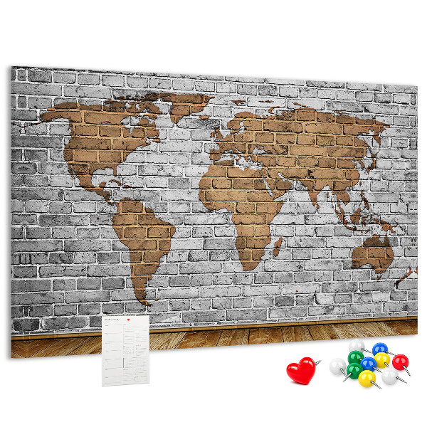 Korková nástěnka Mapa světa na cihlovou zeď