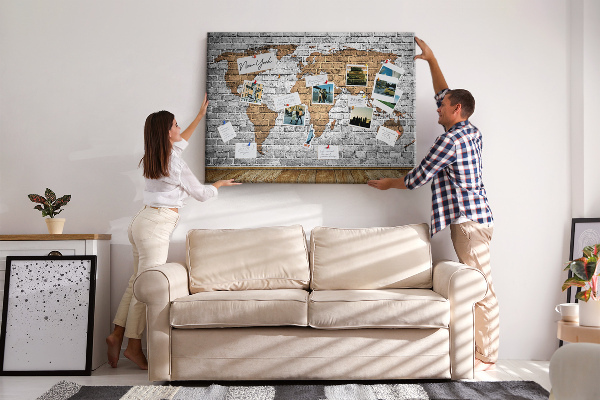 Korková nástěnka Mapa světa na cihlovou zeď