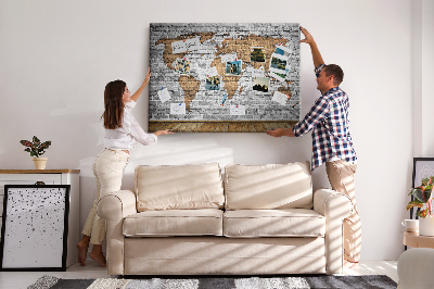 Korková nástěnka Mapa světa na cihlovou zeď