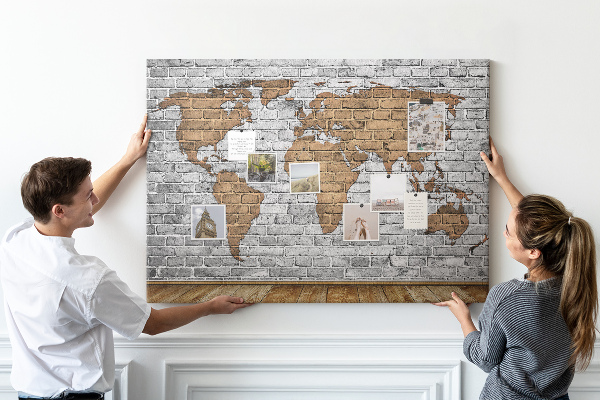 Korková nástěnka Mapa světa na cihlovou zeď