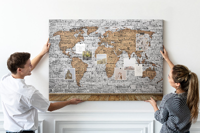 Korková nástěnka Mapa světa na cihlovou zeď