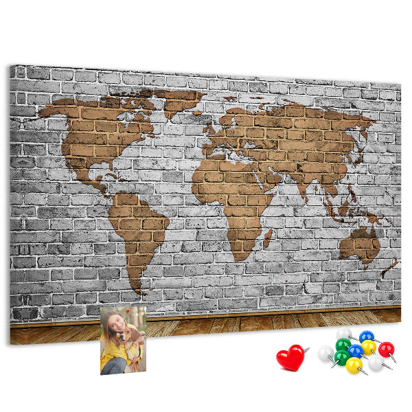 Korková nástěnka Mapa světa na cihlovou zeď