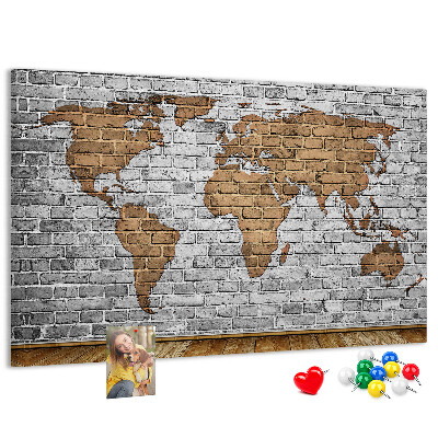 Korková nástěnka Mapa světa na cihlovou zeď