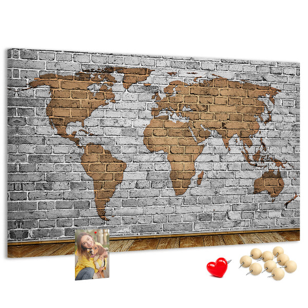 Korková nástěnka Mapa světa na cihlovou zeď