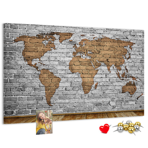 Korková nástěnka Mapa světa na cihlovou zeď