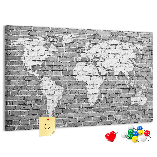 Nástěnka Mapa světa na cihlovou zeď