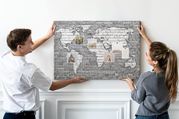 Nástěnka Mapa světa na cihlovou zeď