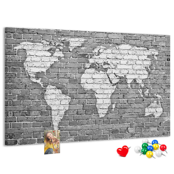 Nástěnka Mapa světa na cihlovou zeď