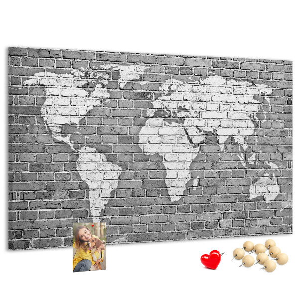 Nástěnka Mapa světa na cihlovou zeď