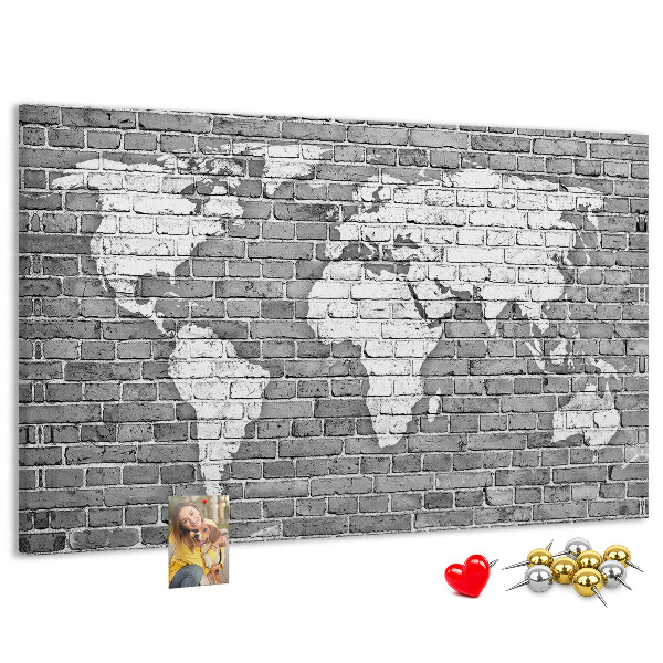 Nástěnka Mapa světa na cihlovou zeď