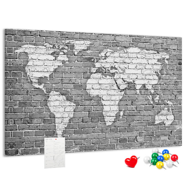 Nástěnka Mapa světa na cihlovou zeď