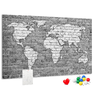Nástěnka Mapa světa na cihlovou zeď