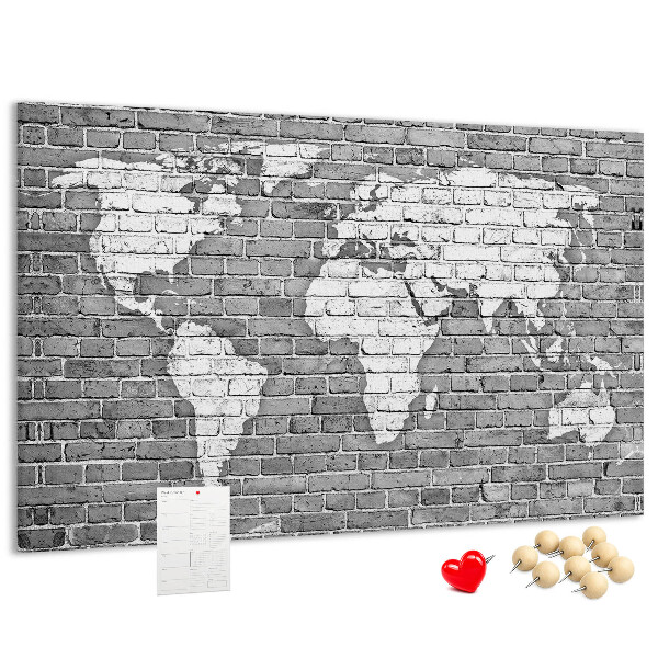 Nástěnka Mapa světa na cihlovou zeď