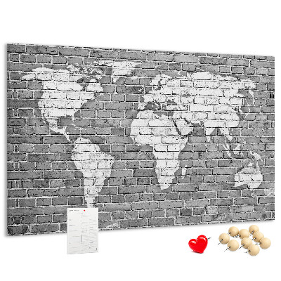 Nástěnka Mapa světa na cihlovou zeď