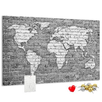Nástěnka Mapa světa na cihlovou zeď