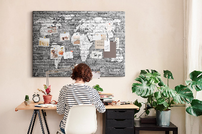 Nástěnka Mapa světa na cihlovou zeď